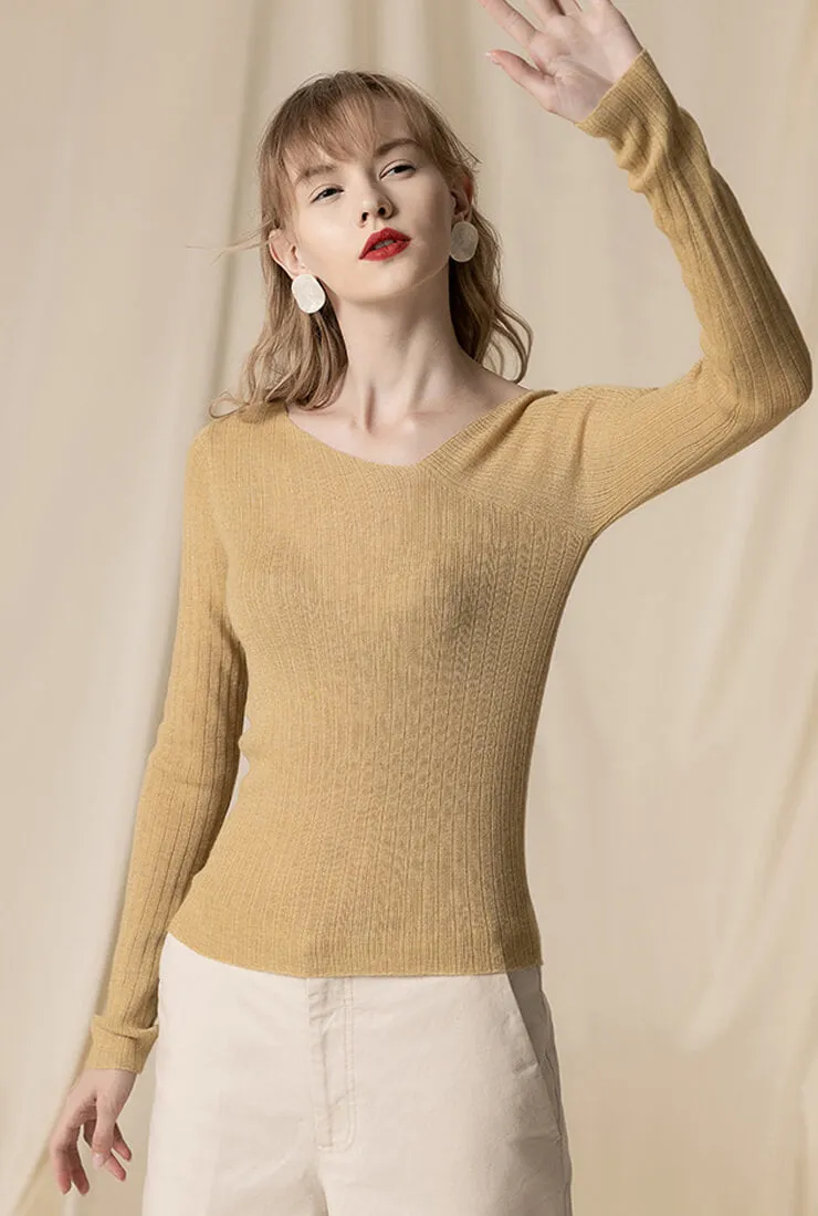 Sloping Shoulder Wool Blend Knit Pullover Sweater