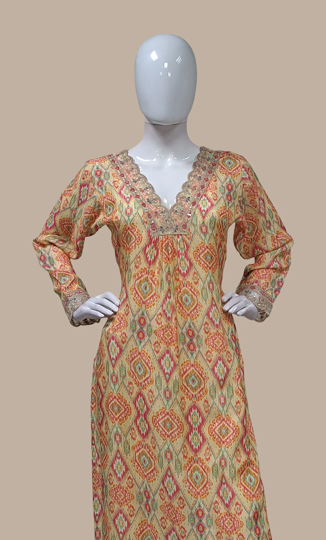 Soft Beige Printed Punjabi