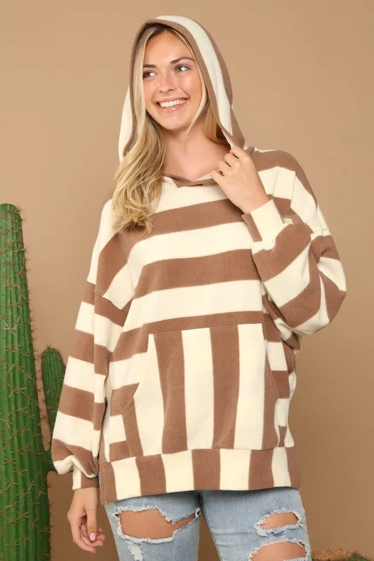 Taupe/Ivory Soft Stripe Print Hoodie