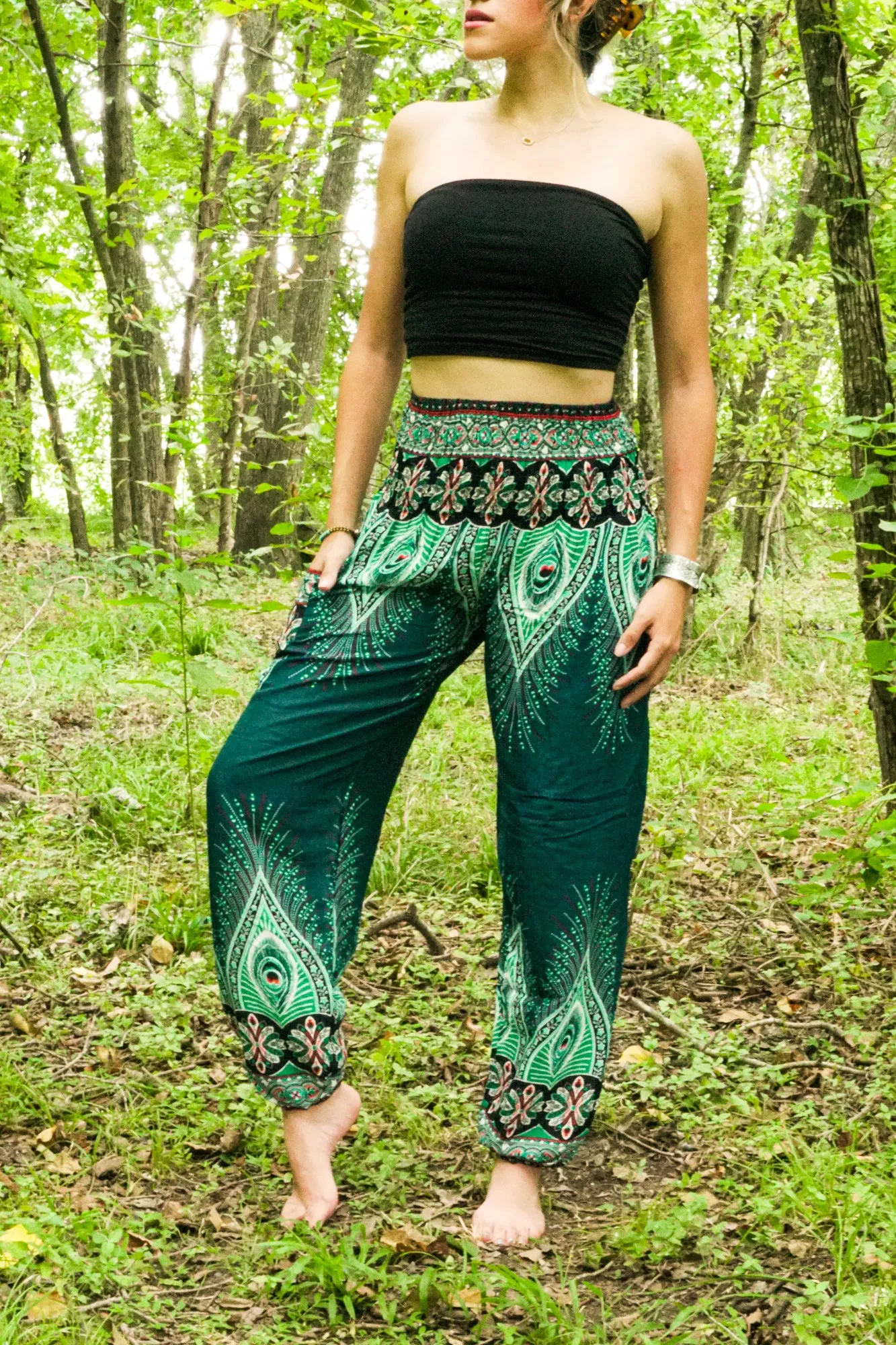 Teal Peace Peacock Harem Pants