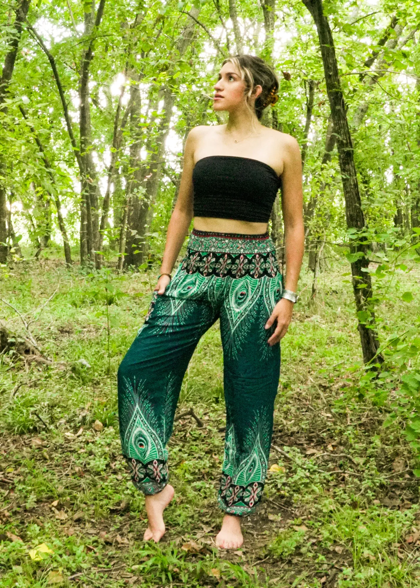 Teal Peace Peacock Harem Pants