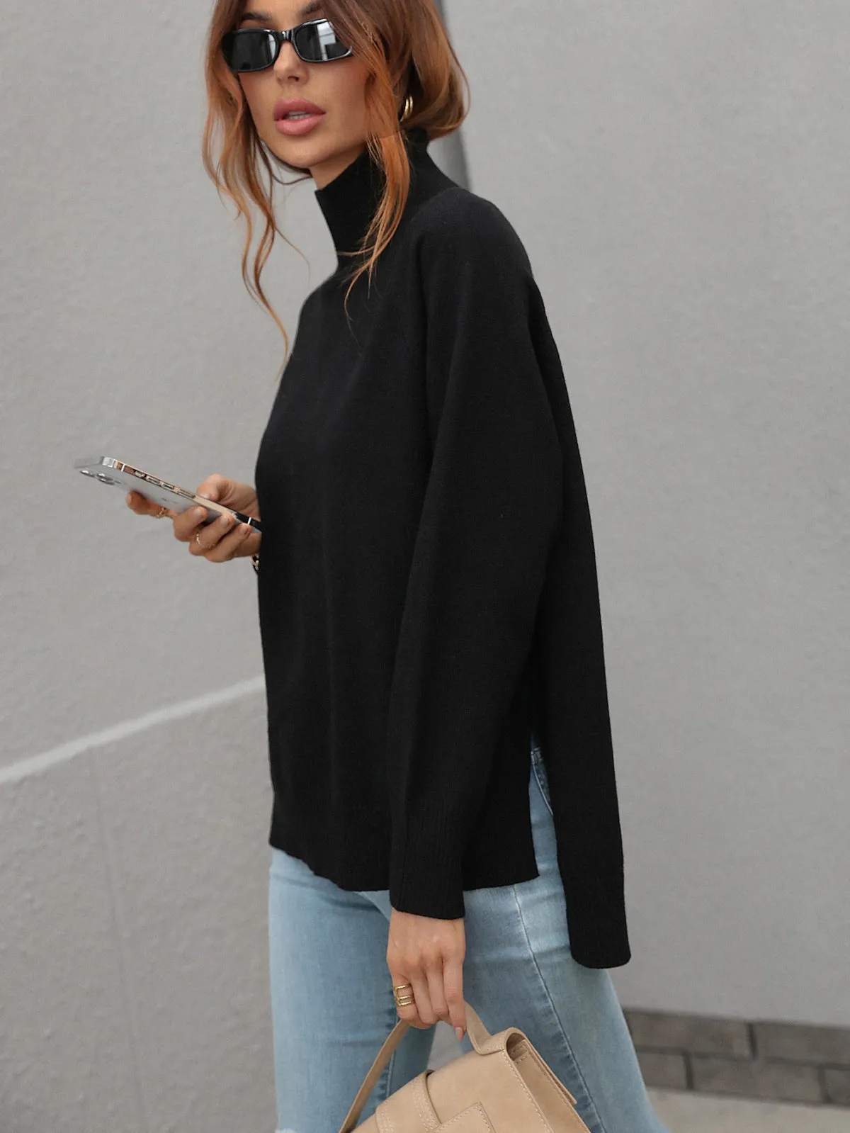 Turtleneck Long Sleeve Solid Color Sweater