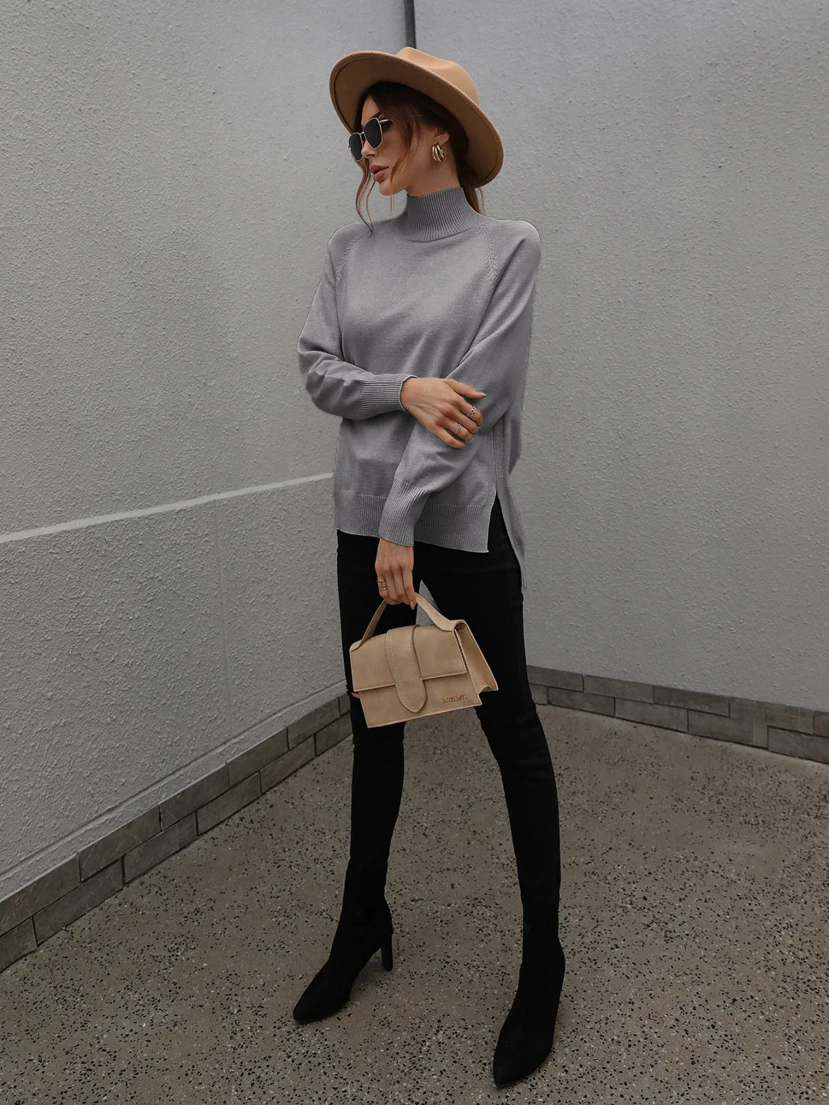 Turtleneck Long Sleeve Solid Color Sweater