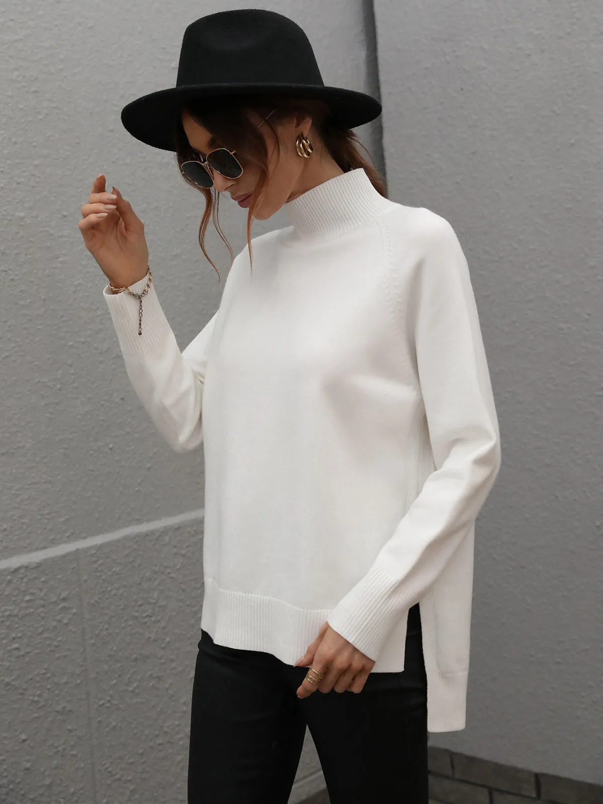 Turtleneck Long Sleeve Solid Color Sweater