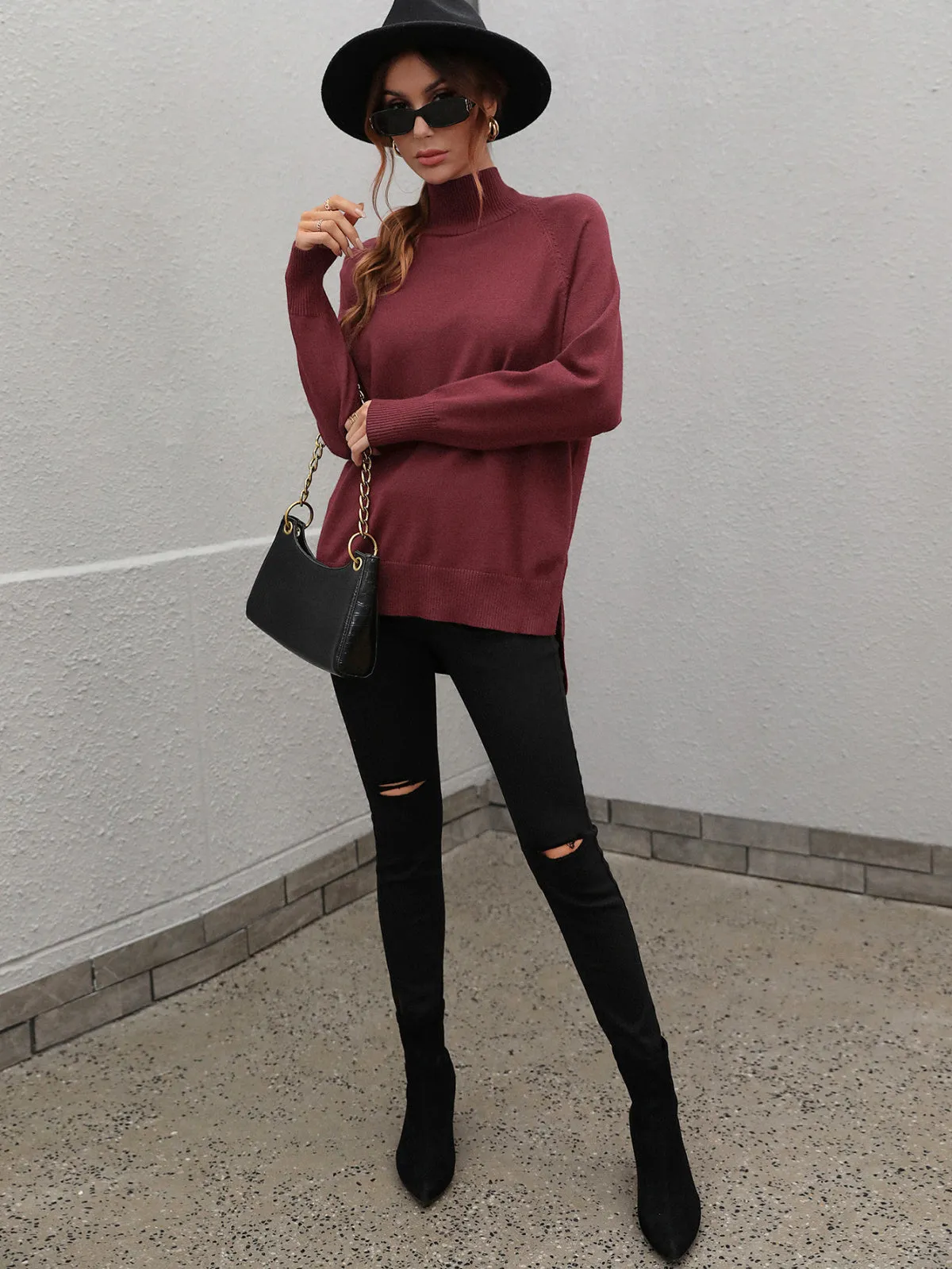 Turtleneck Long Sleeve Solid Color Sweater