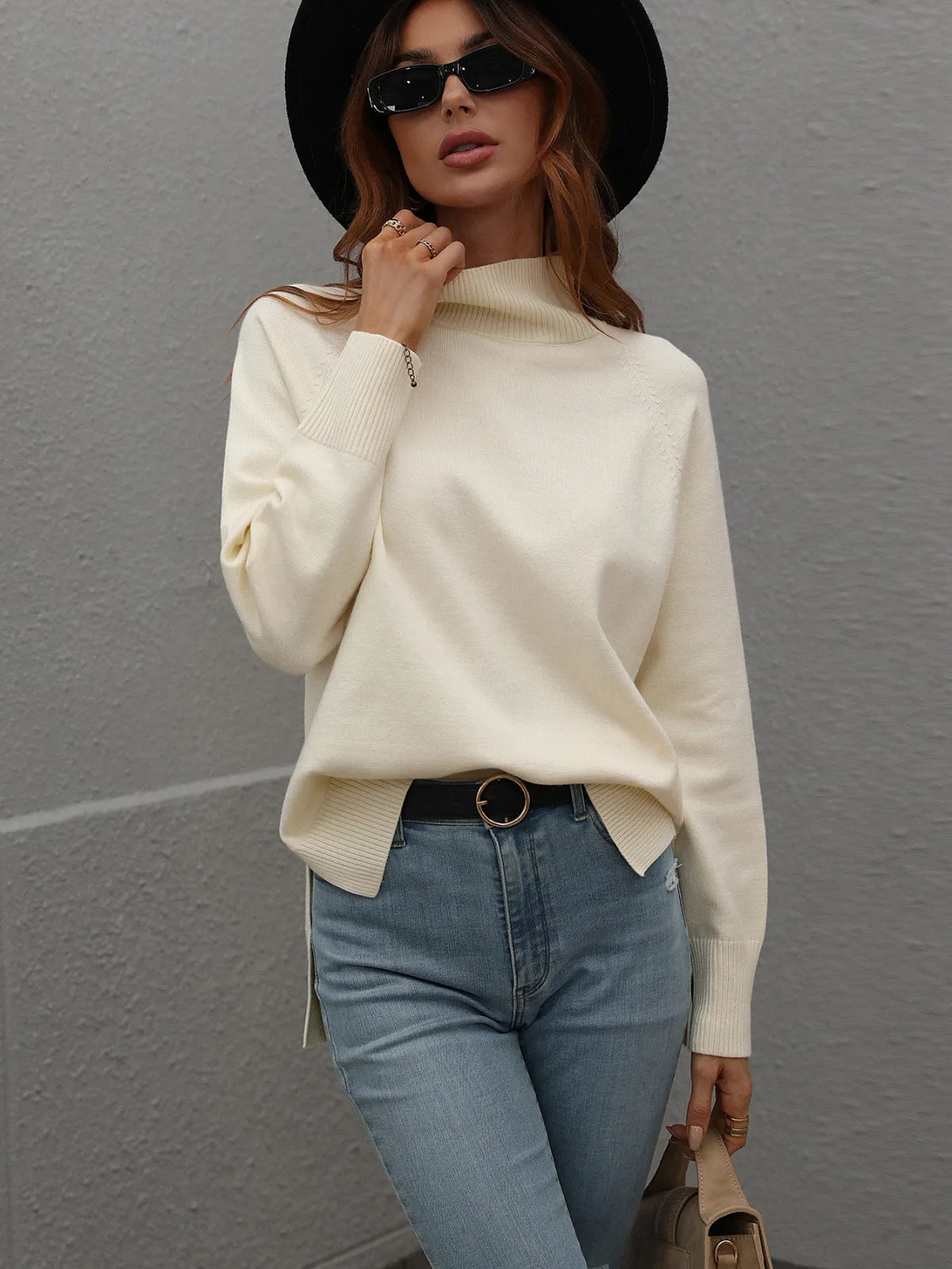 Turtleneck Long Sleeve Solid Color Sweater