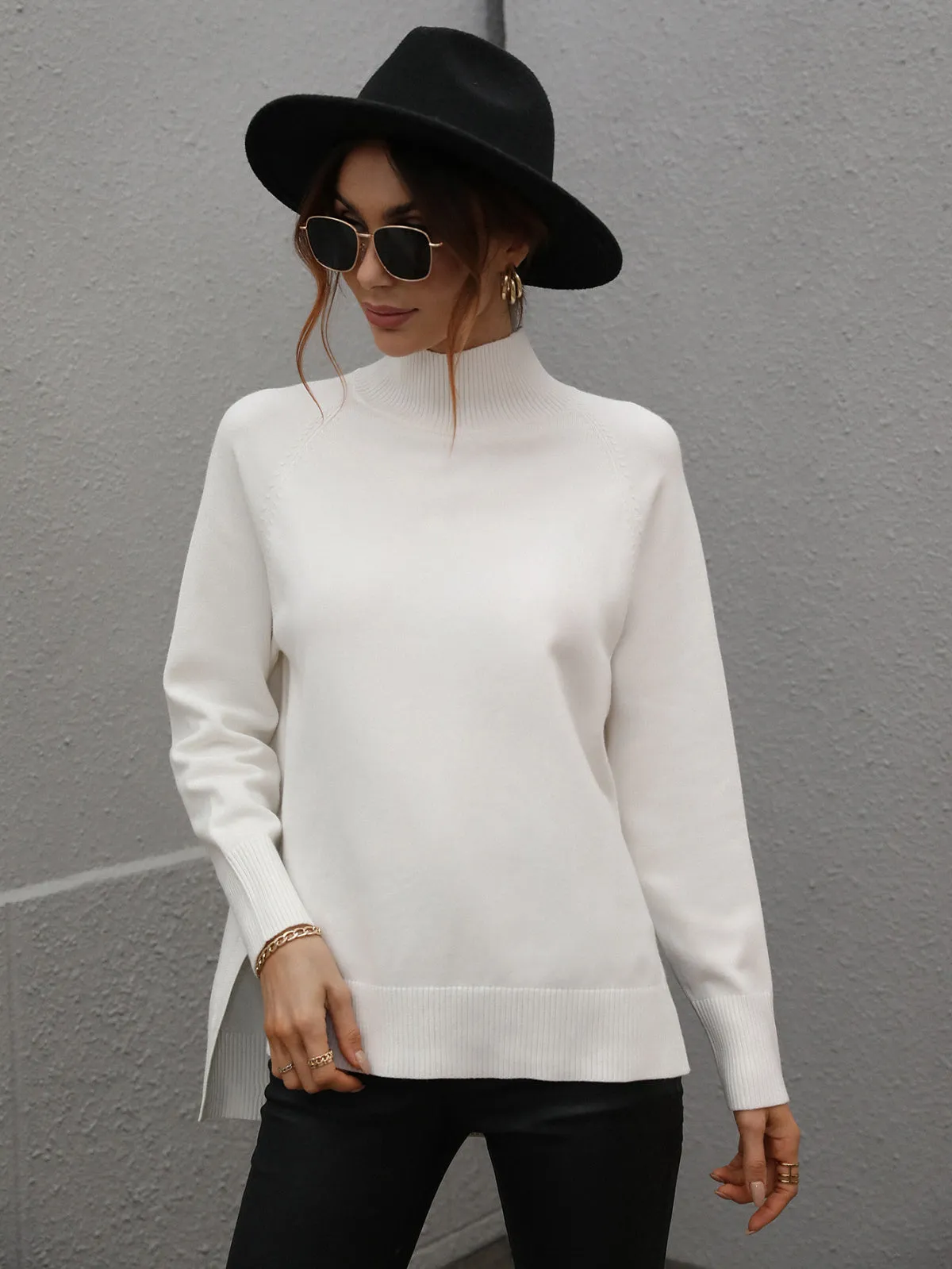 Turtleneck Long Sleeve Solid Color Sweater