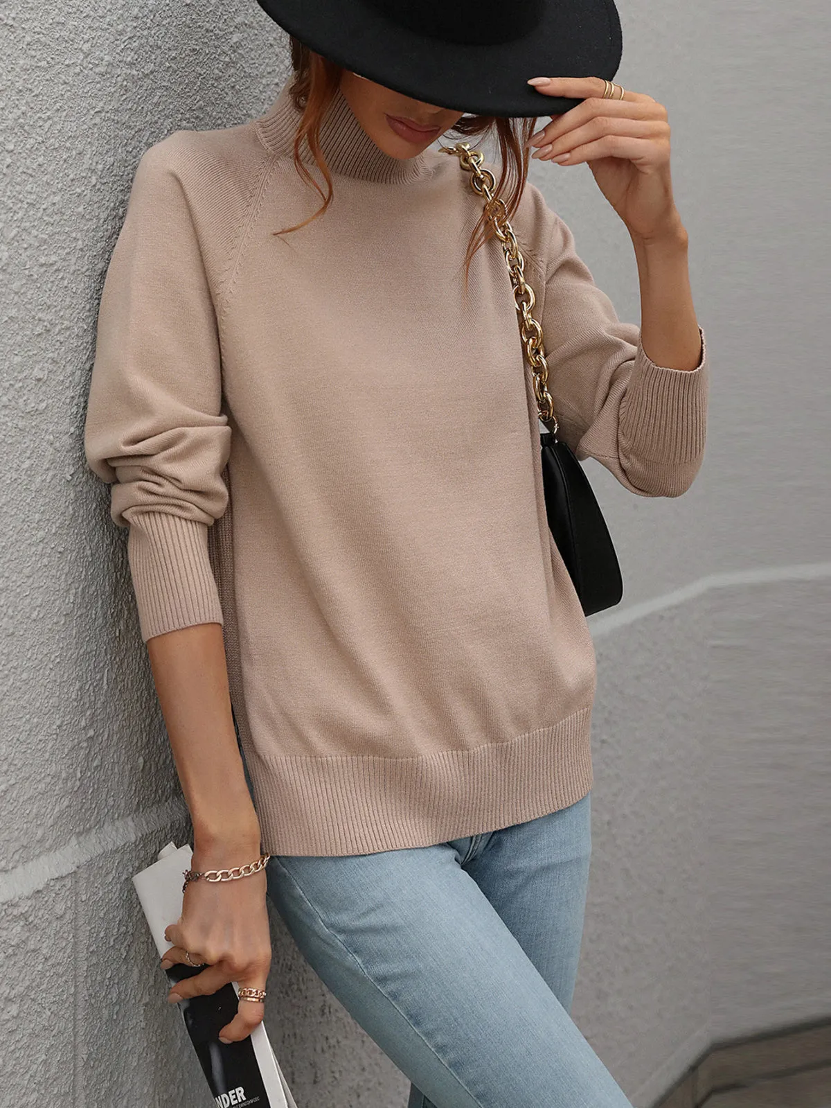 Turtleneck Long Sleeve Solid Color Sweater