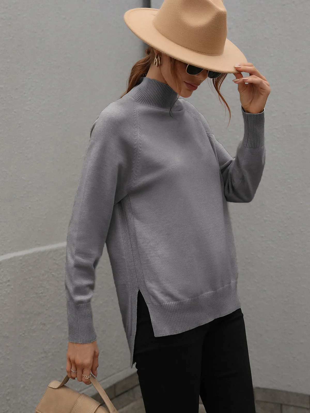 Turtleneck Long Sleeve Solid Color Sweater