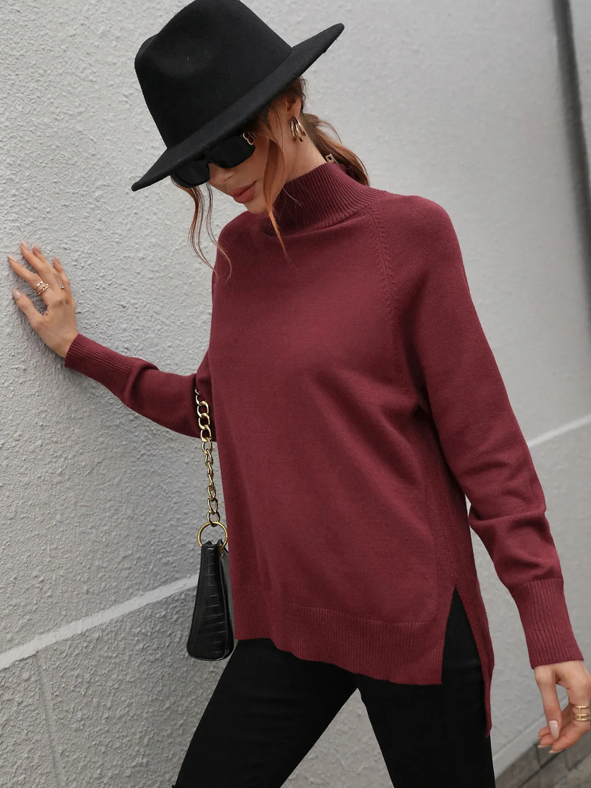 Turtleneck Long Sleeve Solid Color Sweater