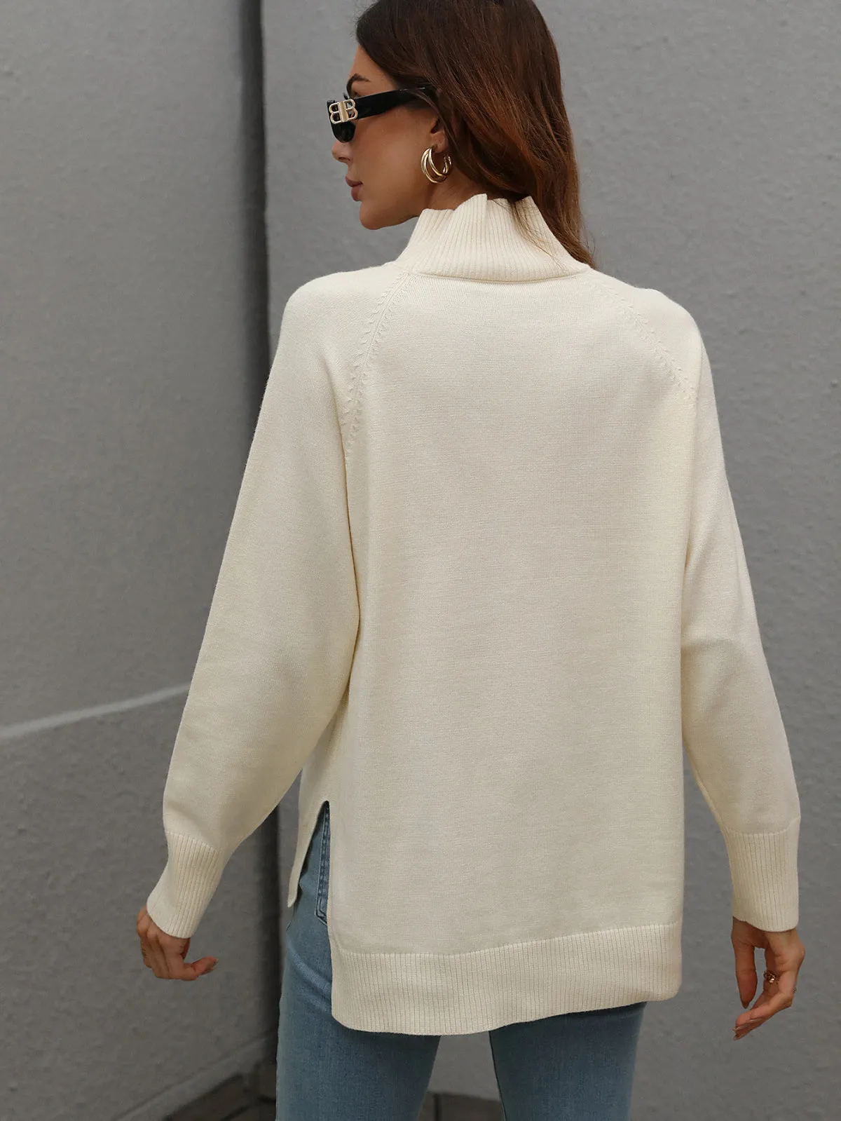 Turtleneck Long Sleeve Solid Color Sweater