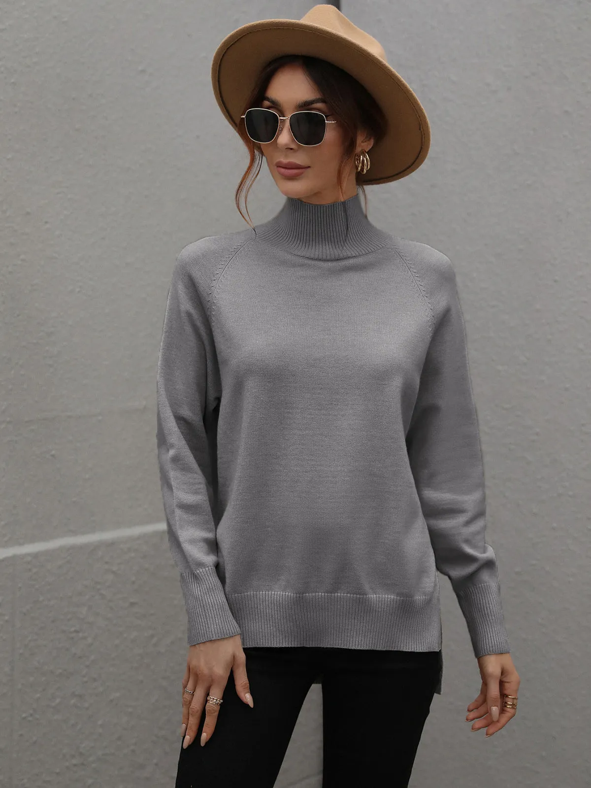 Turtleneck Long Sleeve Solid Color Sweater