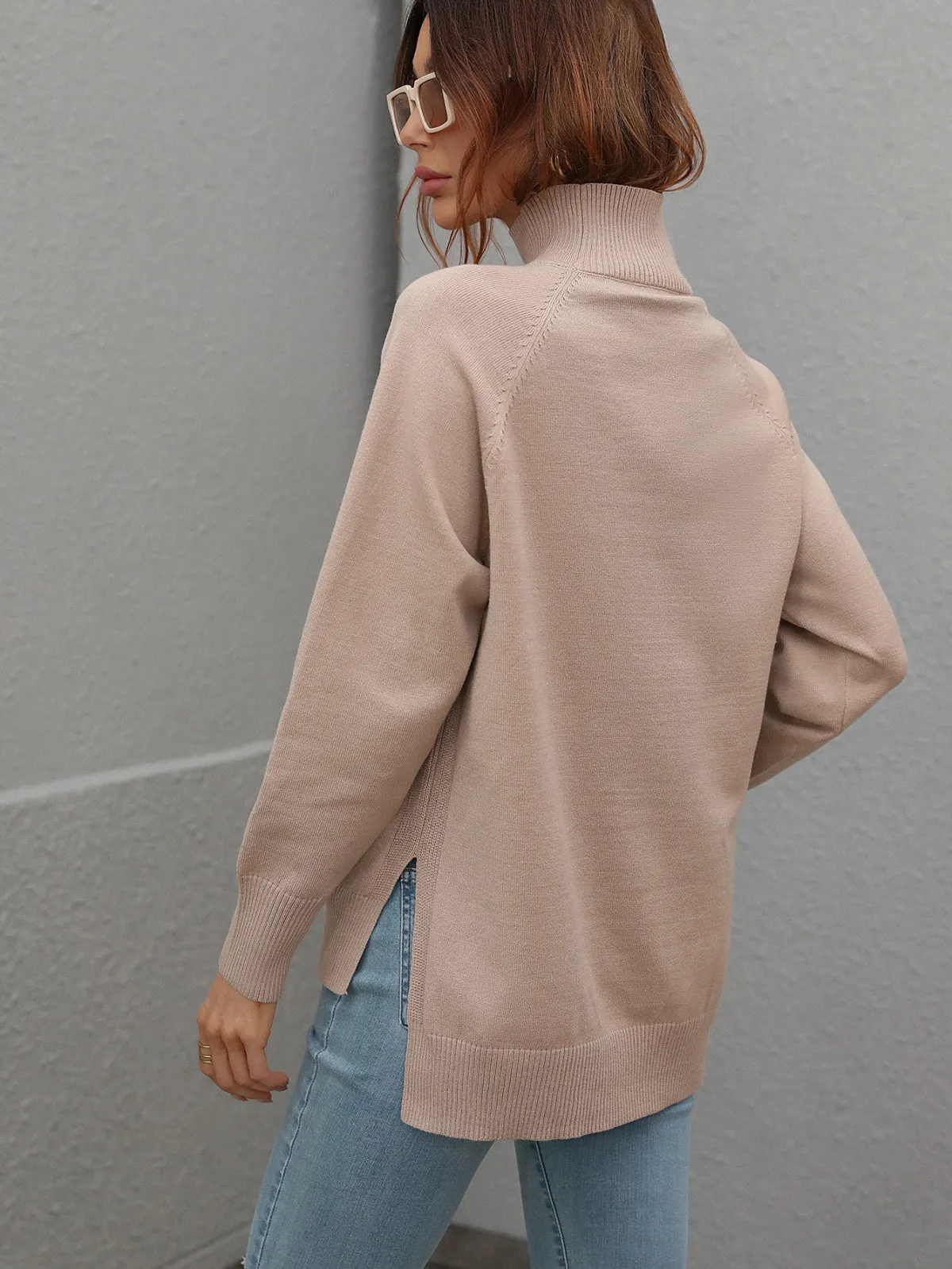 Turtleneck Long Sleeve Solid Color Sweater