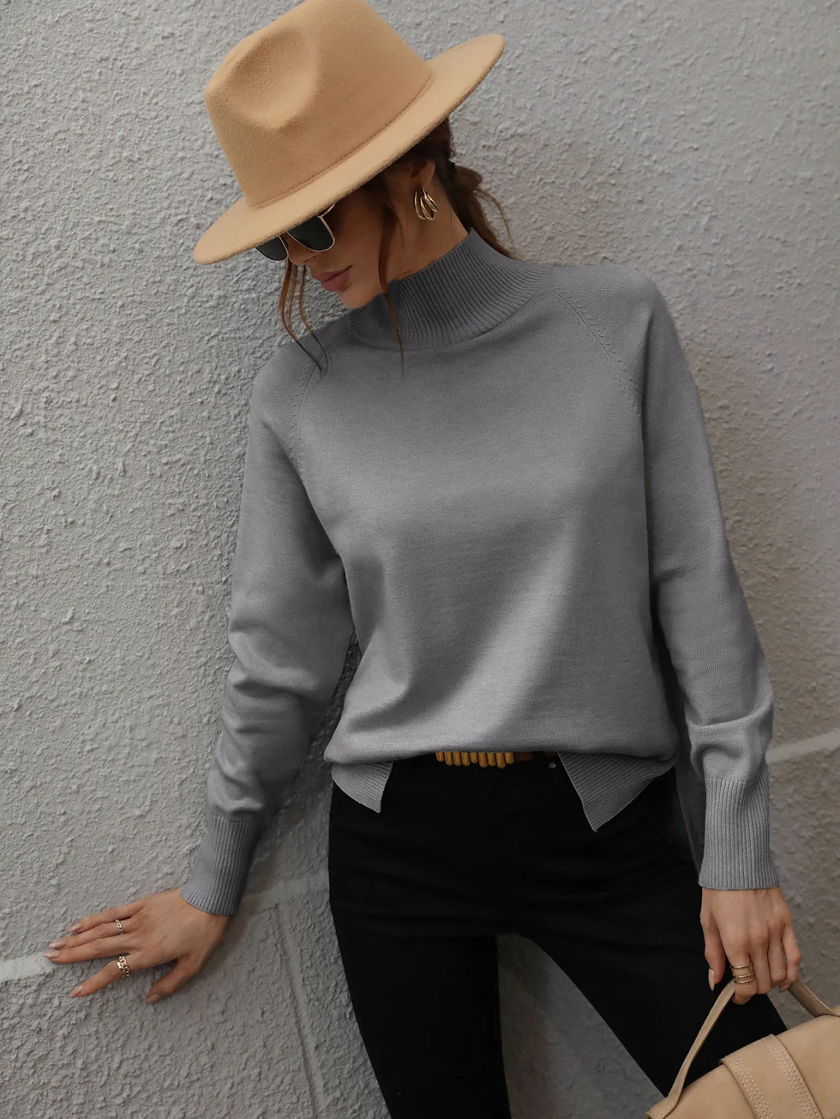 Turtleneck Long Sleeve Solid Color Sweater