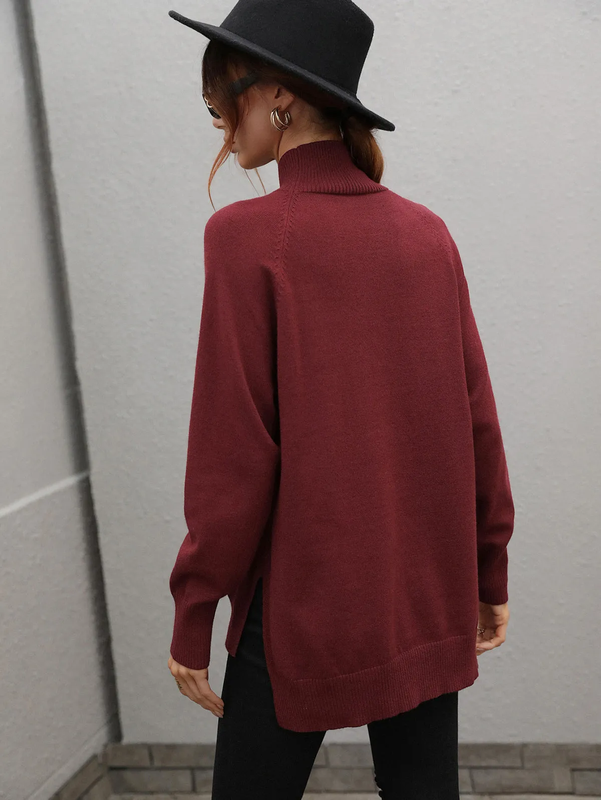 Turtleneck Long Sleeve Solid Color Sweater