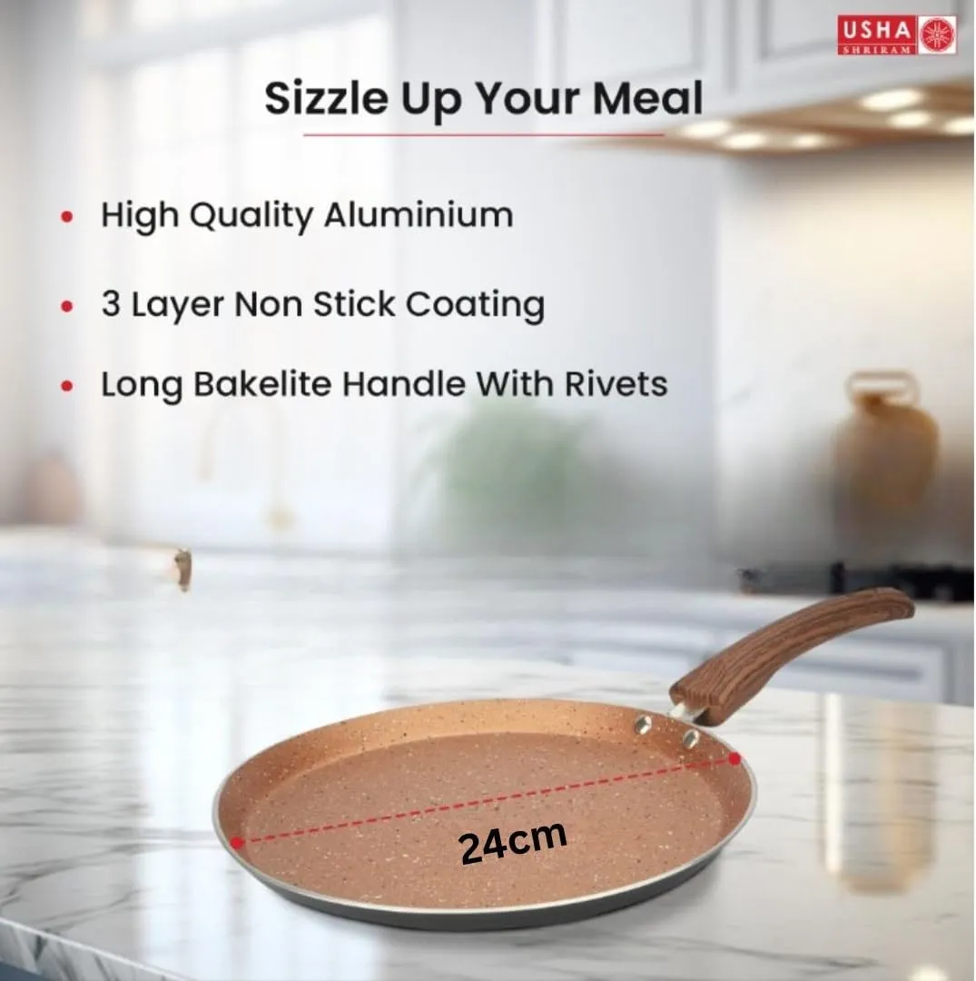 USHA SHRIRAM (24cm Majestic Midnight Non Stick Fry Pan | Saute Pan Gas Cookware | Big Fry Pan | Minimal Oil Cooking | 3 Layer Non Stick Coating | Fish Egg Pan Cake Frying Pan (Golden)