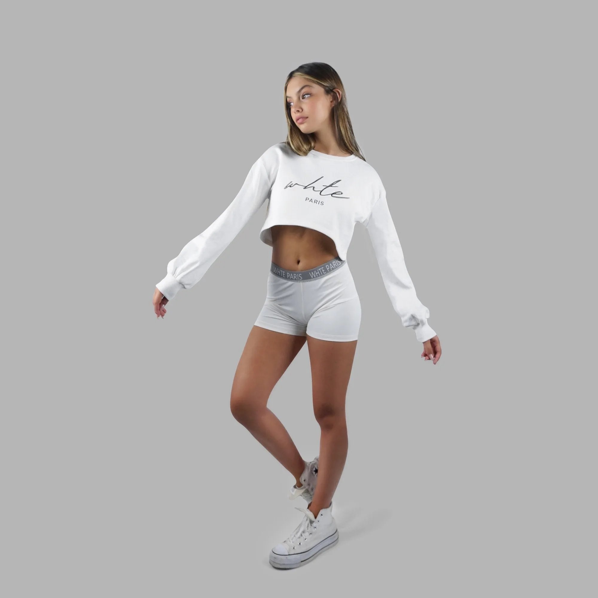 Whte Crop Signature Sweater