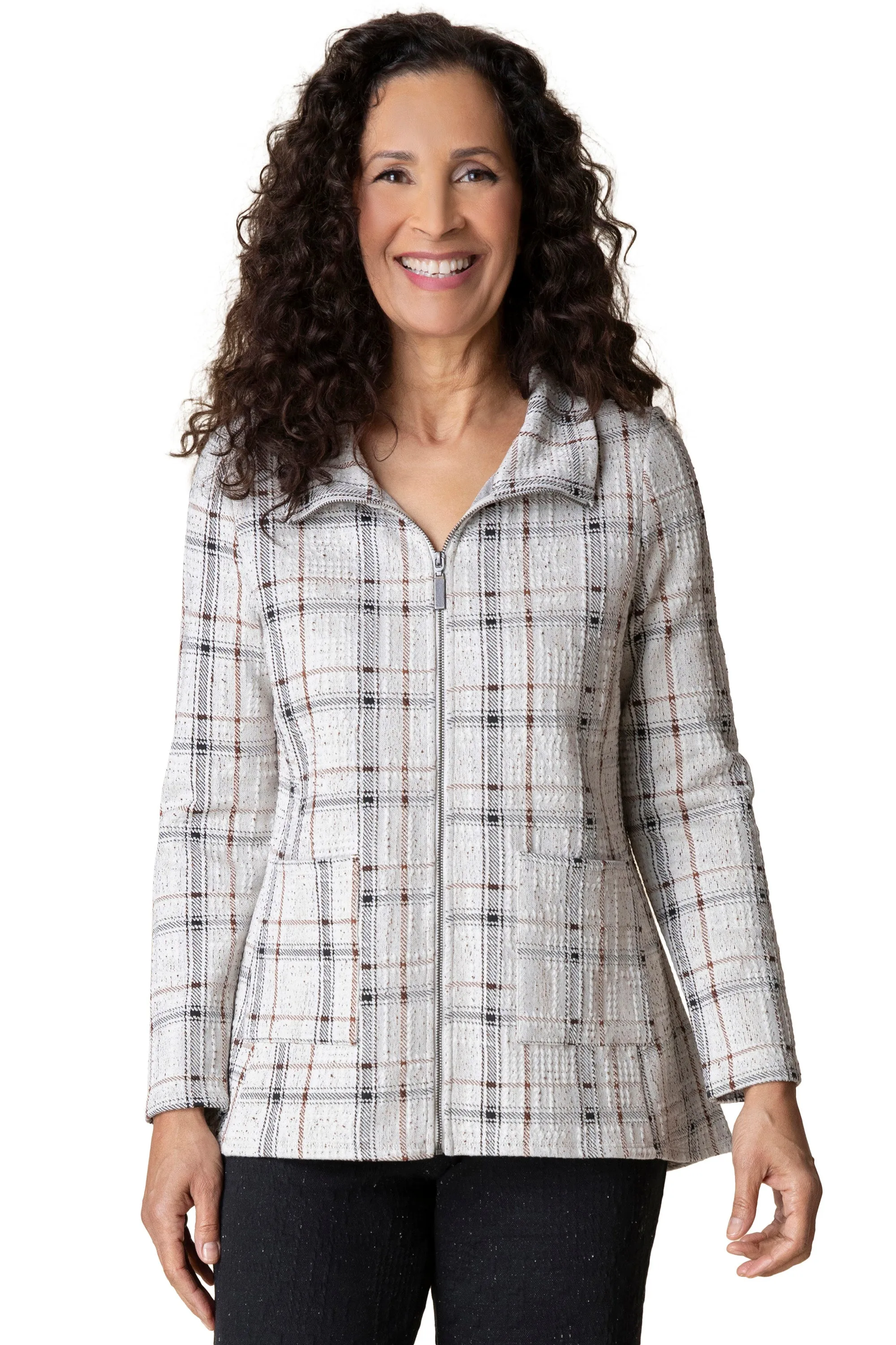 Windowpane Plaid Swing Jacket