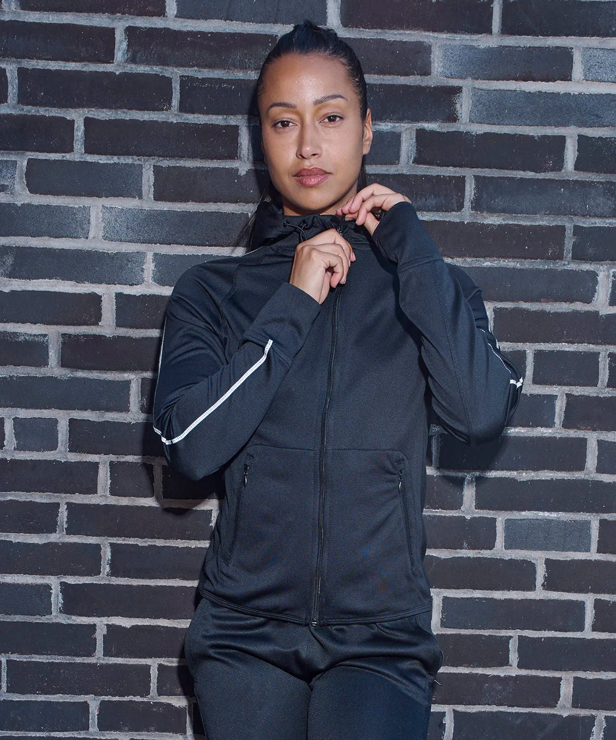 Womens hoodie with reflective tape | Grey Marl