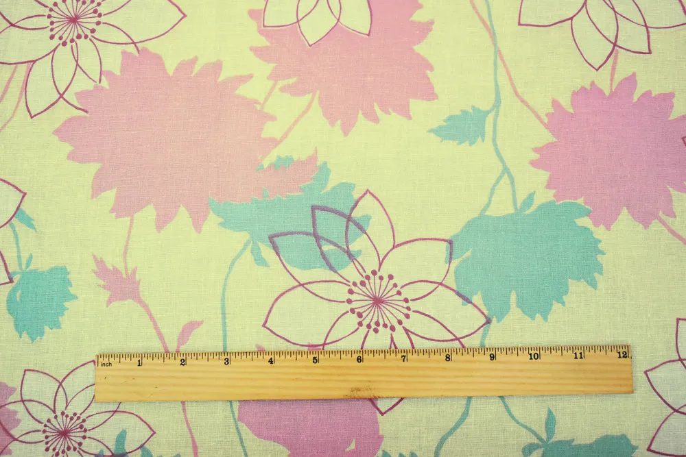 Yellow-Pink Multi Floral Printed Cotton Gauze Woven Fabric