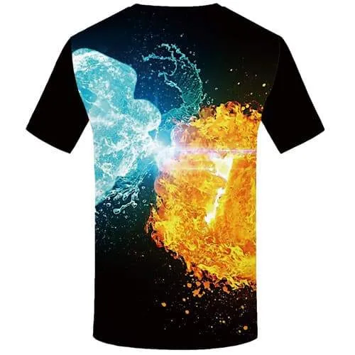 Yinyang T shirts Men Flame Tshirt Anime Aurora Tshirts Cool Water T shirts Funny Black Shirt Print Short Sleeve T shirts