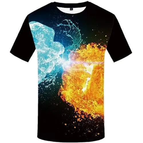 Yinyang T shirts Men Flame Tshirt Anime Aurora Tshirts Cool Water T shirts Funny Black Shirt Print Short Sleeve T shirts