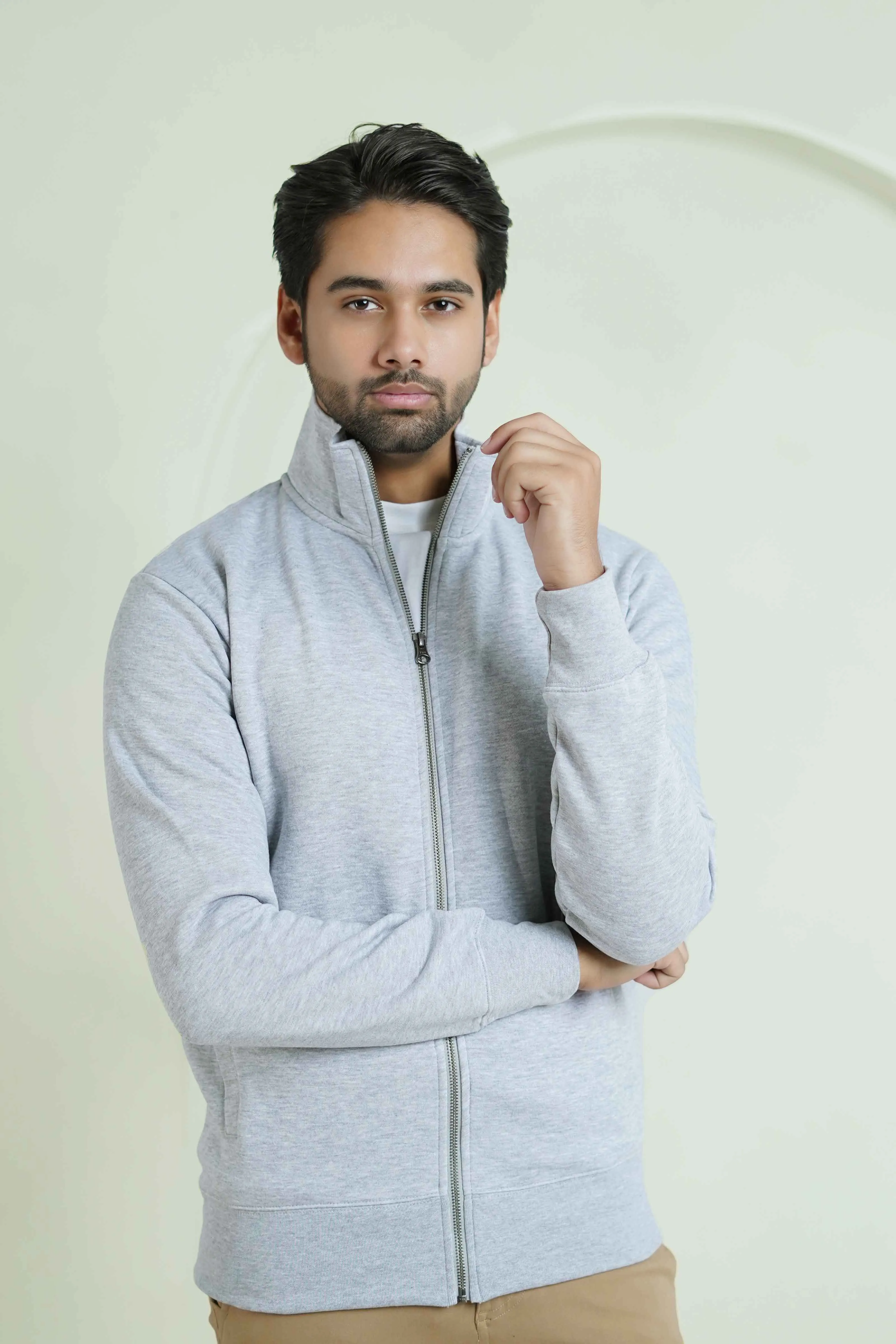 Zipper Mock - Woolen Fleece Grey Heather Plain